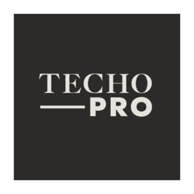 A rectangular logo with the text "TECHO PRO" in capital letters, set against a dark background. The text features a horizontal line.